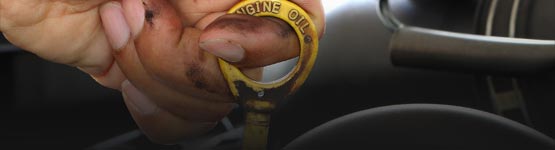 A person checking a car's engine oil at A+ Japanese Auto Repair in San Carlos, CA
